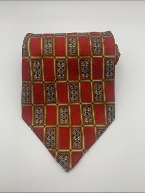 Vintage Valentino Red and Blue Geometric Grid Silk Tie